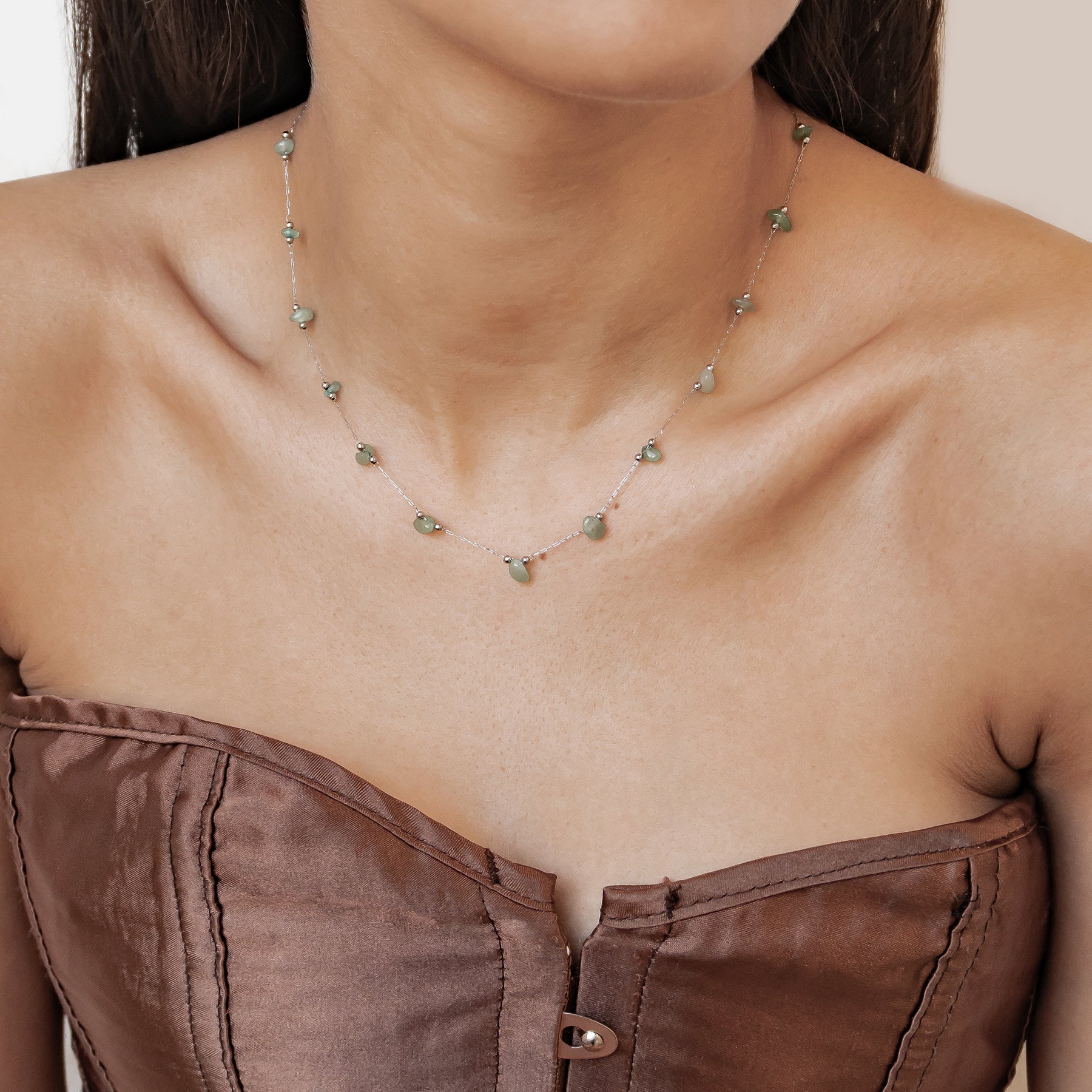 Collar Cuentas Piedra Verde Waterproof