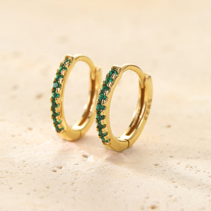 Green Stone Huggie Earrings Sterling Silver