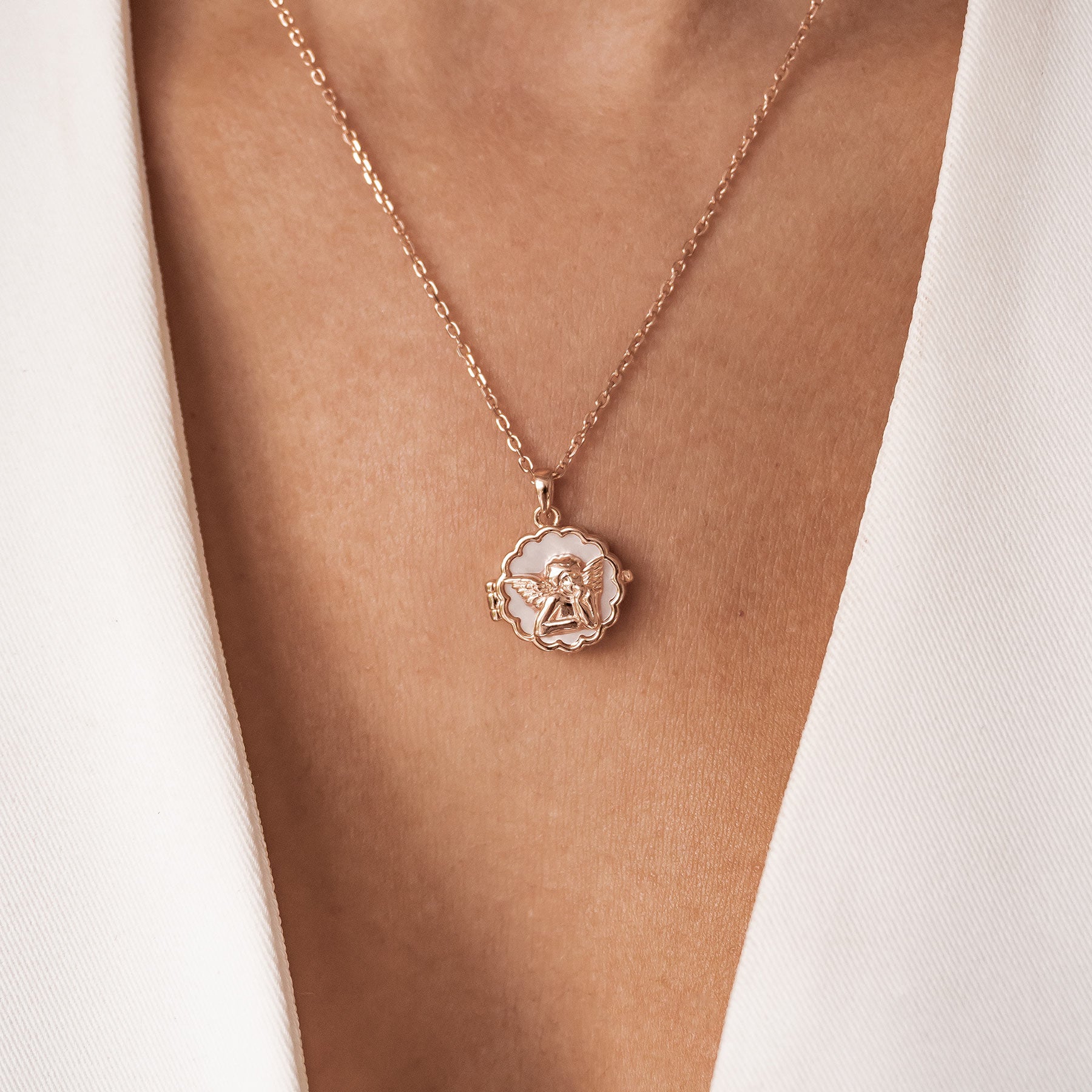 Guardian Angel Locket Necklace Sterling Silver