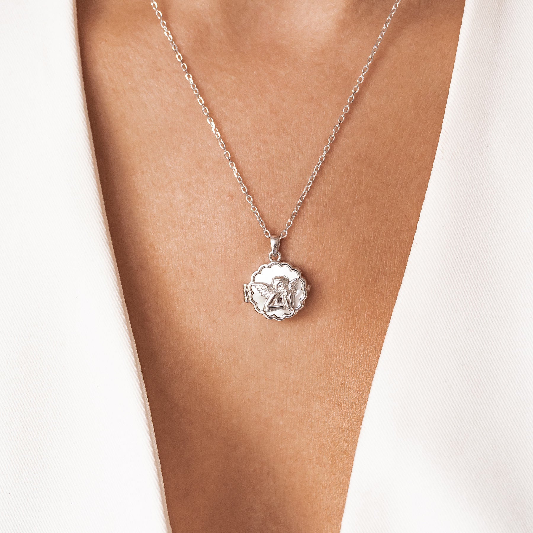 Guardian Angel Locket Necklace Sterling Silver