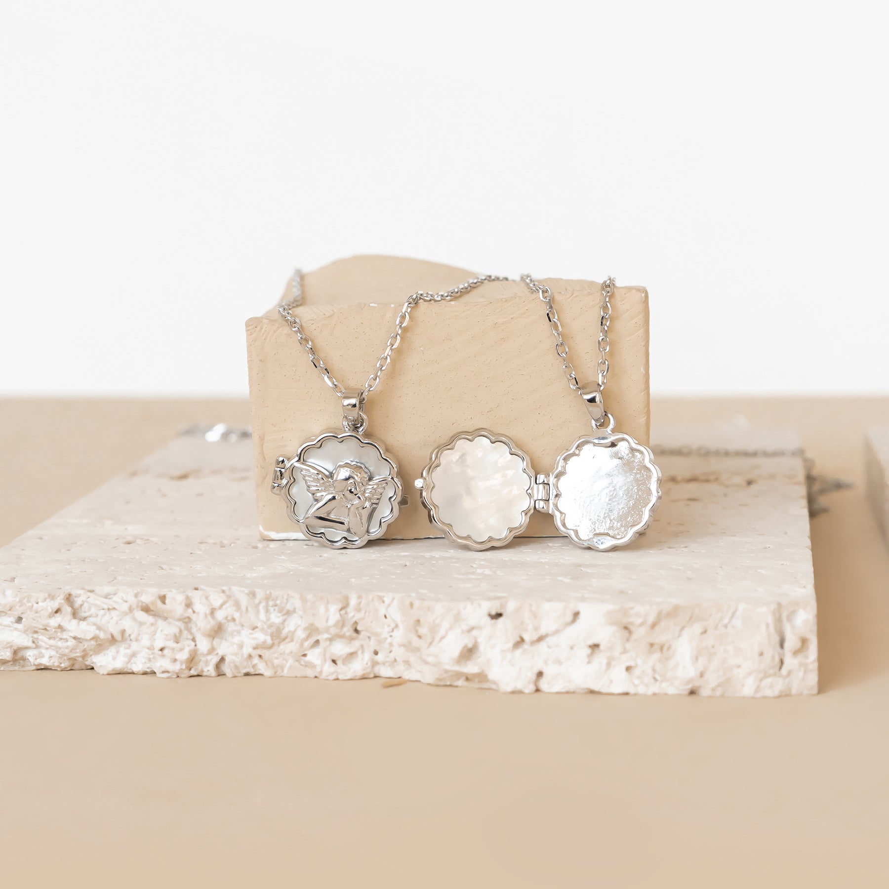 Guardian Angel Locket Necklace Sterling Silver