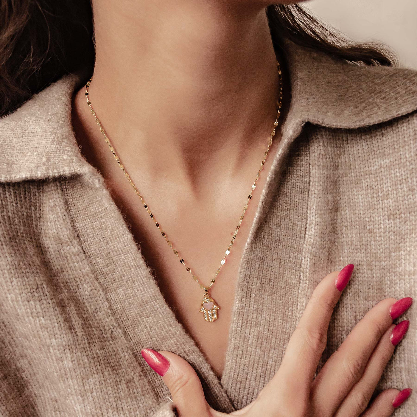 Hamsa Hand Anhänger Halskette für Schutz aus Sterlingsilber
