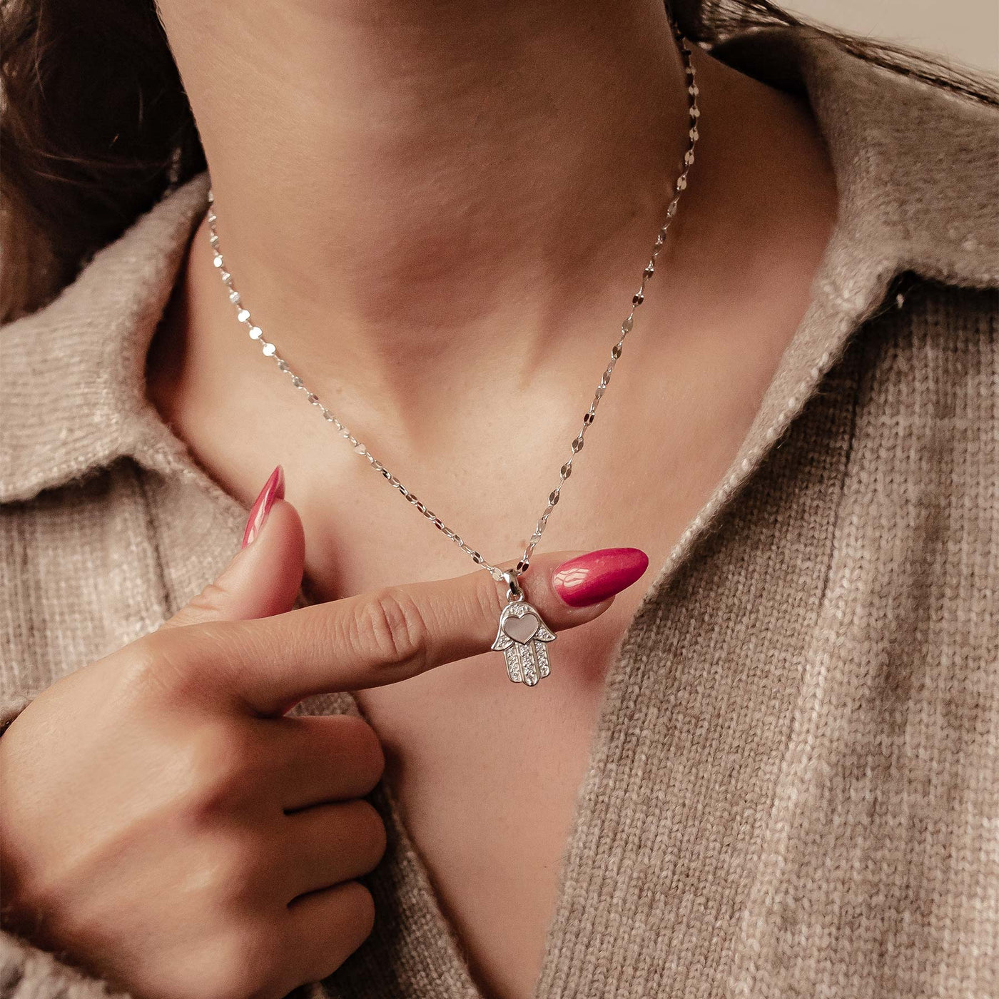 Hamsa Hand Anhänger Halskette für Schutz aus Sterlingsilber