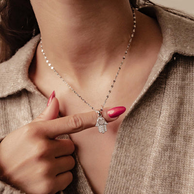 Hamsa Hand Anhänger Halskette für Schutz aus Sterlingsilber
