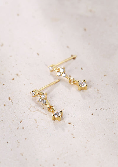 Hanging Bloom Stud Earrings Sterling Silver Gold