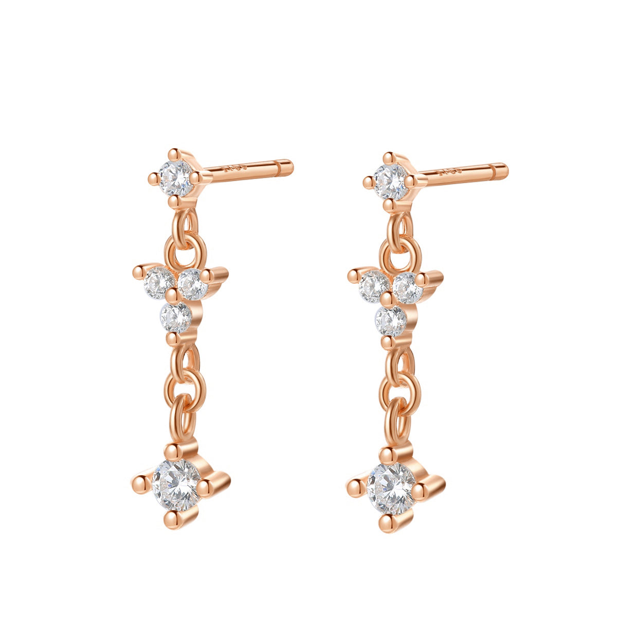 Pendiente Botón Flor Colgante Plata de Ley 925 en Oro