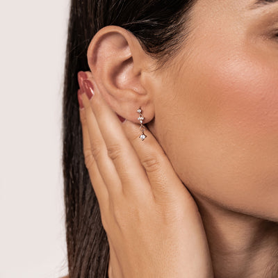 Hanging Bloom Stud Earrings Sterling Silver Gold