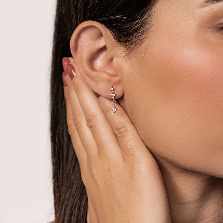 Hanging Bloom Stud Earrings Sterling Silver Gold