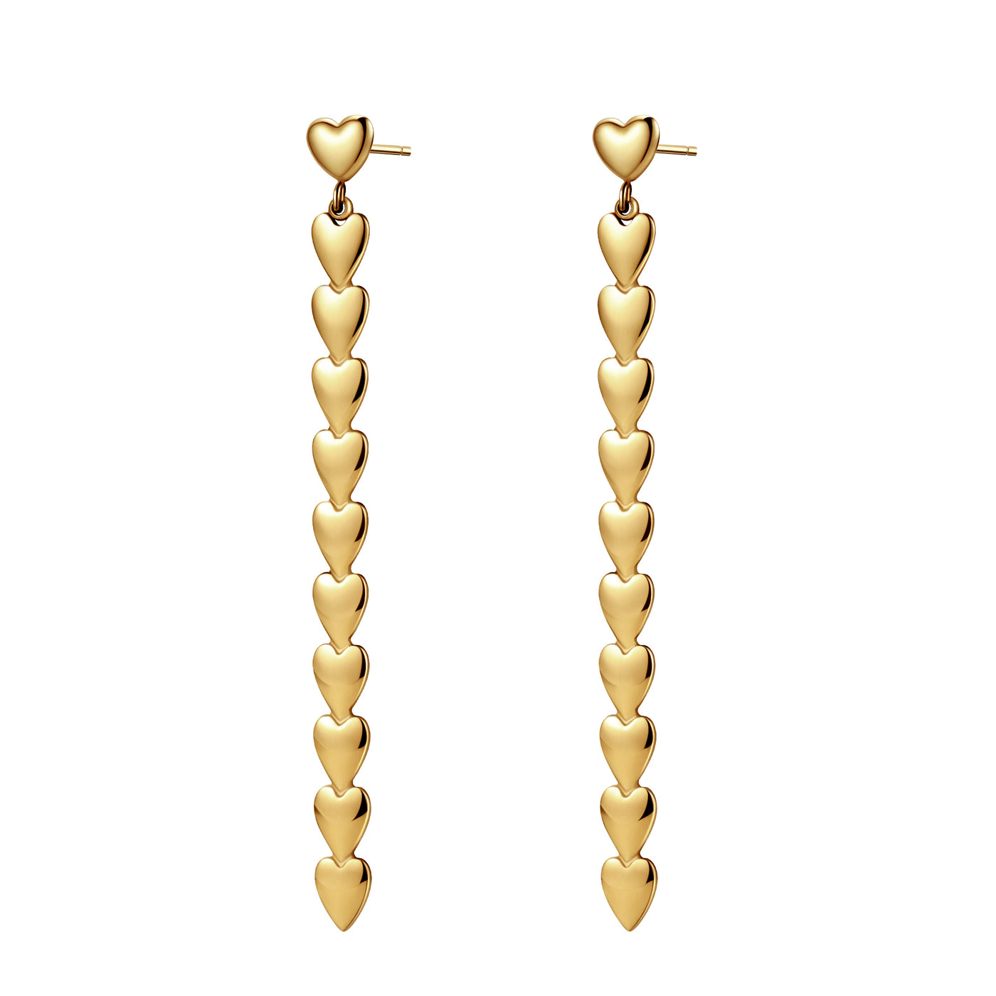 Pendientes Largos Cascada de Corazones Waterproof
