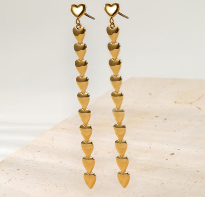 Pendientes Largos Cascada de Corazones Waterproof