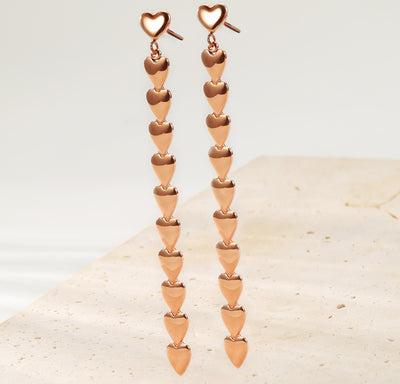 Pendientes Largos Cascada de Corazones Waterproof
