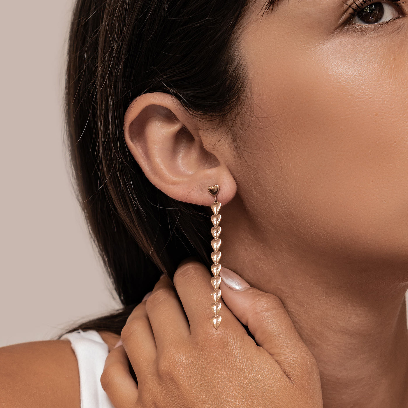 Pendientes Largos Cascada de Corazones Waterproof
