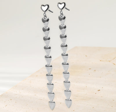 Pendientes Largos Cascada de Corazones Waterproof