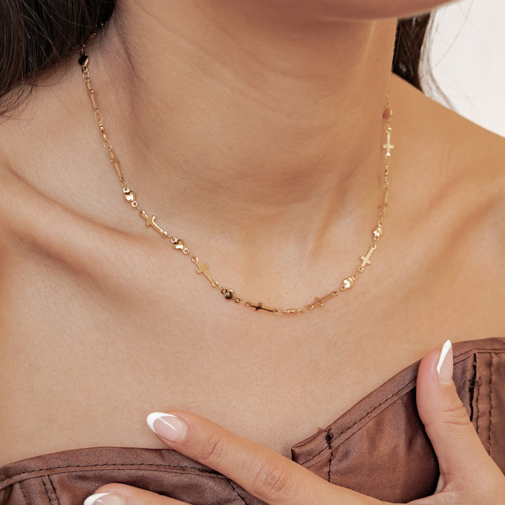 Collier Chaîne Cœur & Croix Waterproof