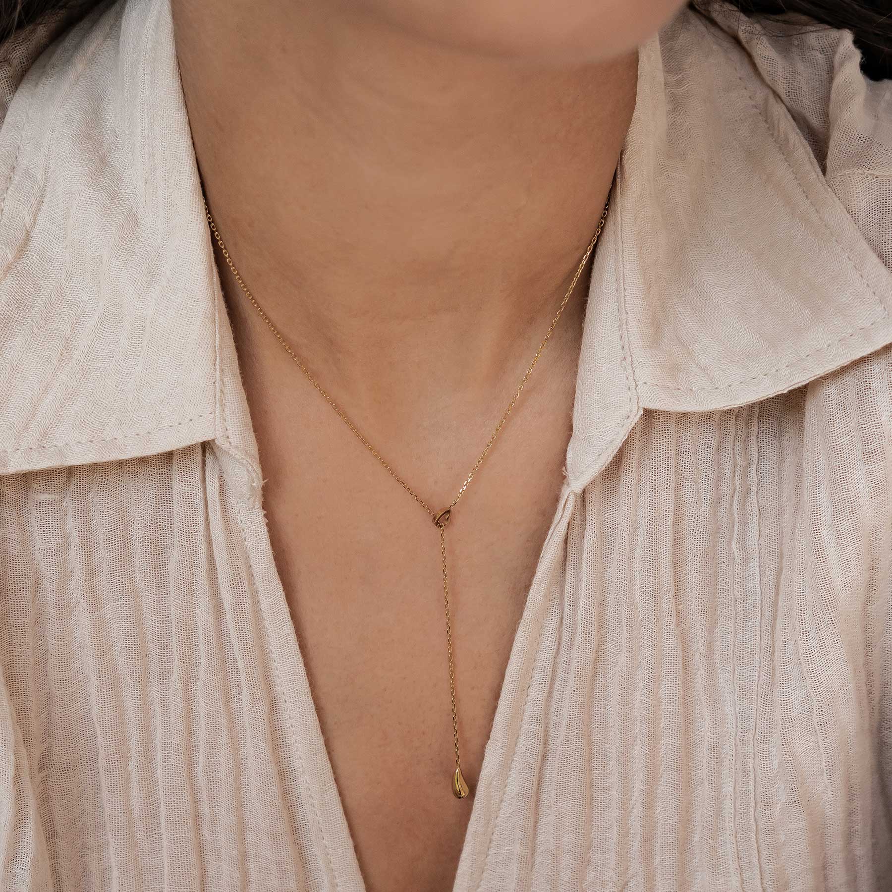 Collar Lariat Corazón y Colgante de Gota Waterproof