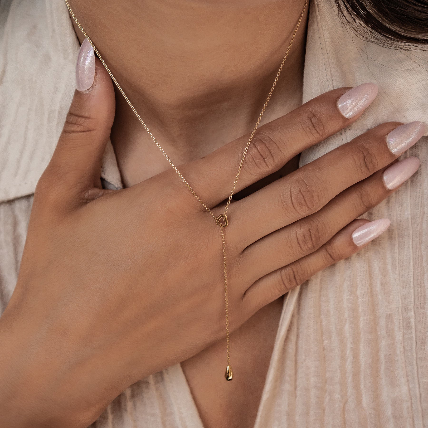 Collar Lariat Corazón y Colgante de Gota Waterproof