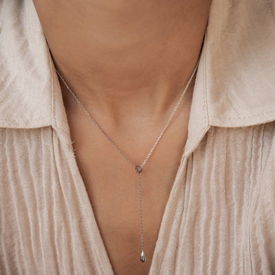 Herz Lariat-Kette mit Regentropfen Anhänger Wasserfest