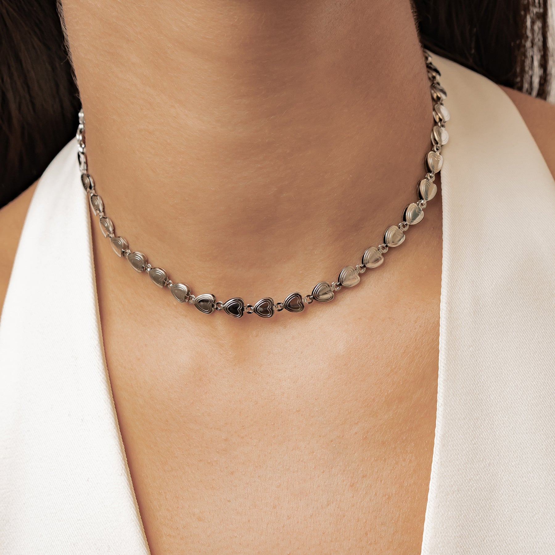 Herzglieder Choker Halskette aus Edelstahl – Wasserfest 