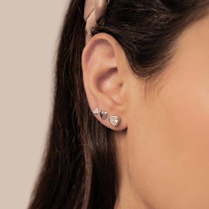 Set Boucles d’Oreilles Cœurs Trio Argent Sterling