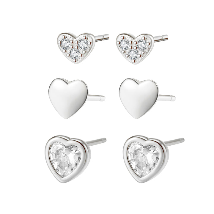 Set Pendientes Trio Corazones Plata de Ley 925