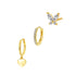 Herz und Schmetterling Stacking Ohrringe Vergoldetes Sterlingsilber