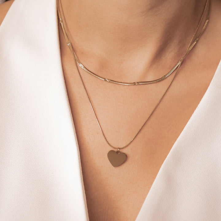 Set Collares con Corazón y Cadena Serpiente Texturizada Waterproof