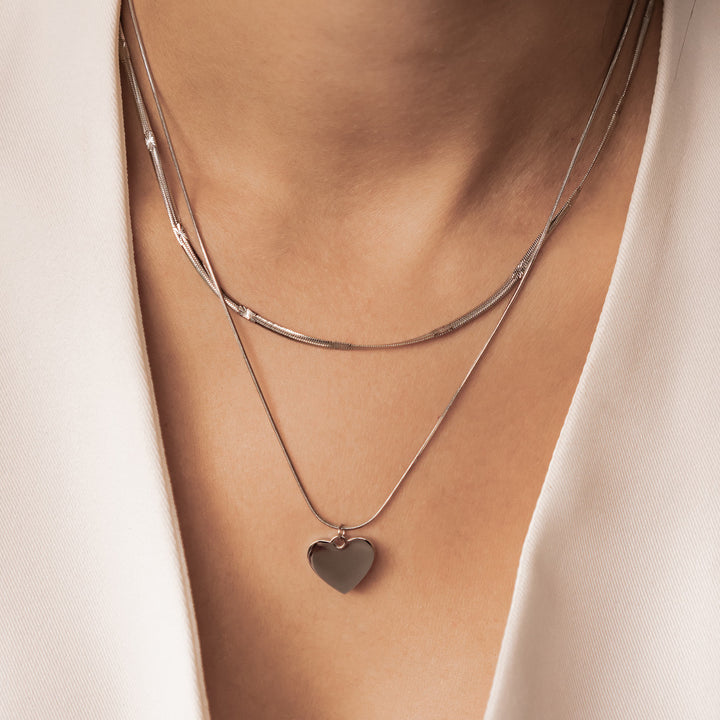 Set Collares con Corazón y Cadena Serpiente Texturizada Waterproof