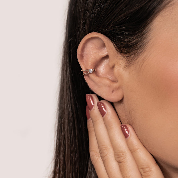 Holding Gem Ear Cuff Sterling Silver Gold