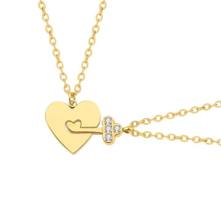 Interlocking Heart & Key Love Necklace Set Waterproof
