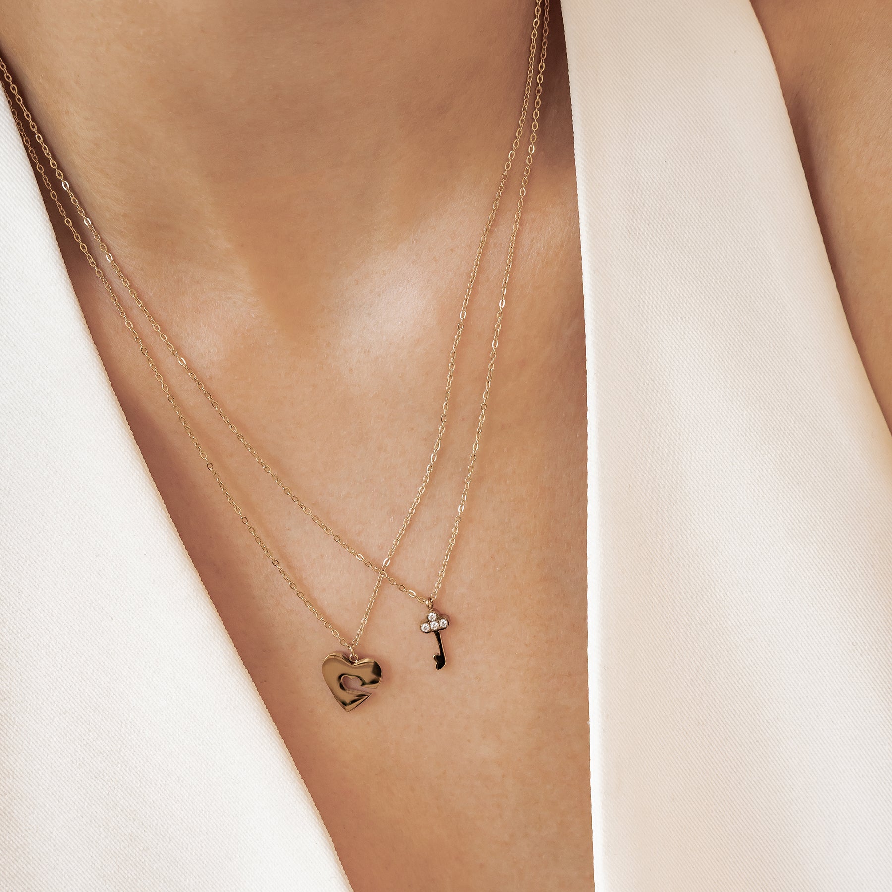 Interlocking Heart & Key Love Necklace Set Waterproof