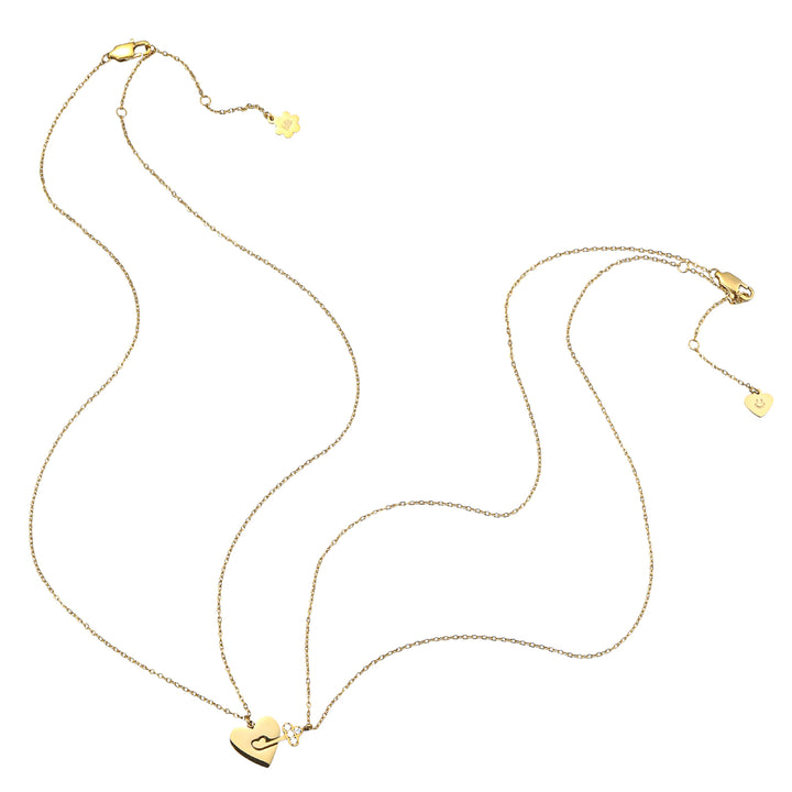 Interlocking Heart & Key Love Necklace Set Waterproof