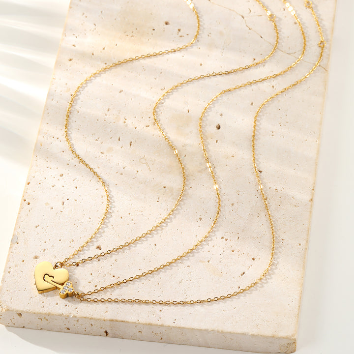 Interlocking Heart & Key Love Necklace Set Waterproof