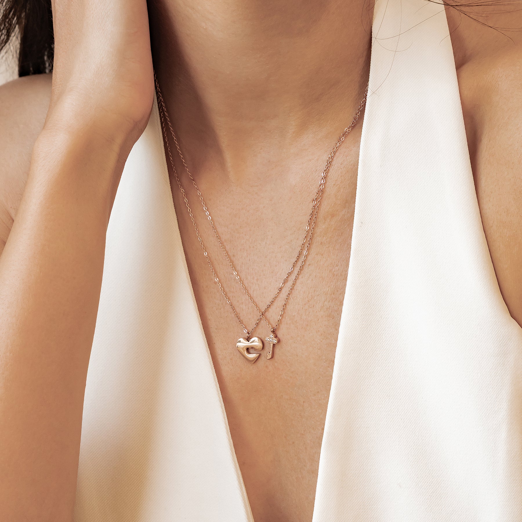 Interlocking Heart & Key Love Necklace Set Waterproof