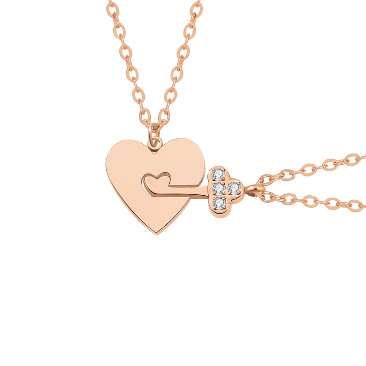 Interlocking Heart & Key Love Necklace Set Waterproof