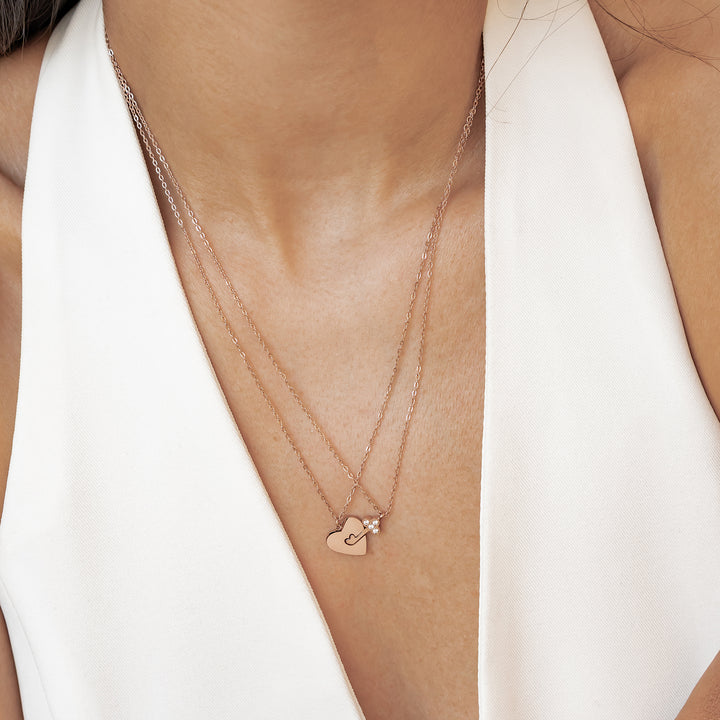 Interlocking Heart & Key Love Necklace Set Waterproof