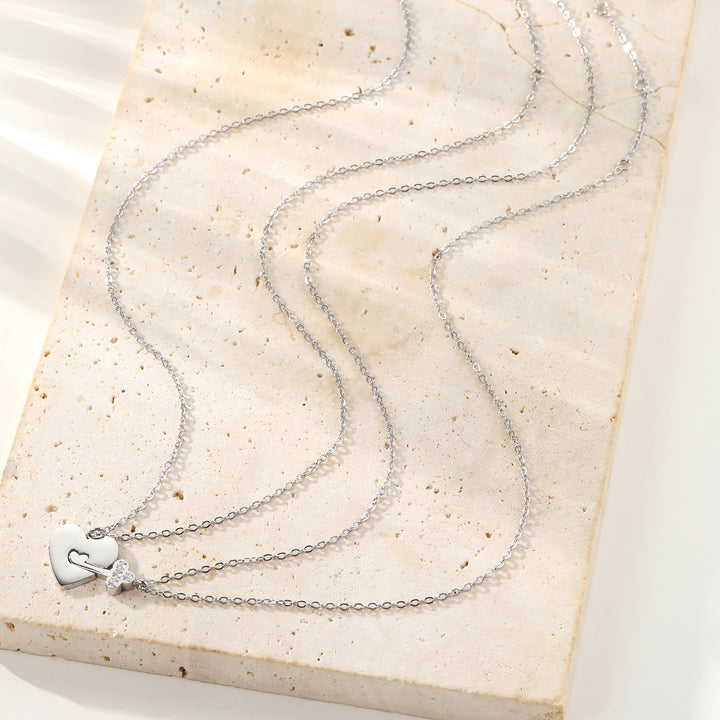 Interlocking Heart & Key Love Necklace Set Waterproof