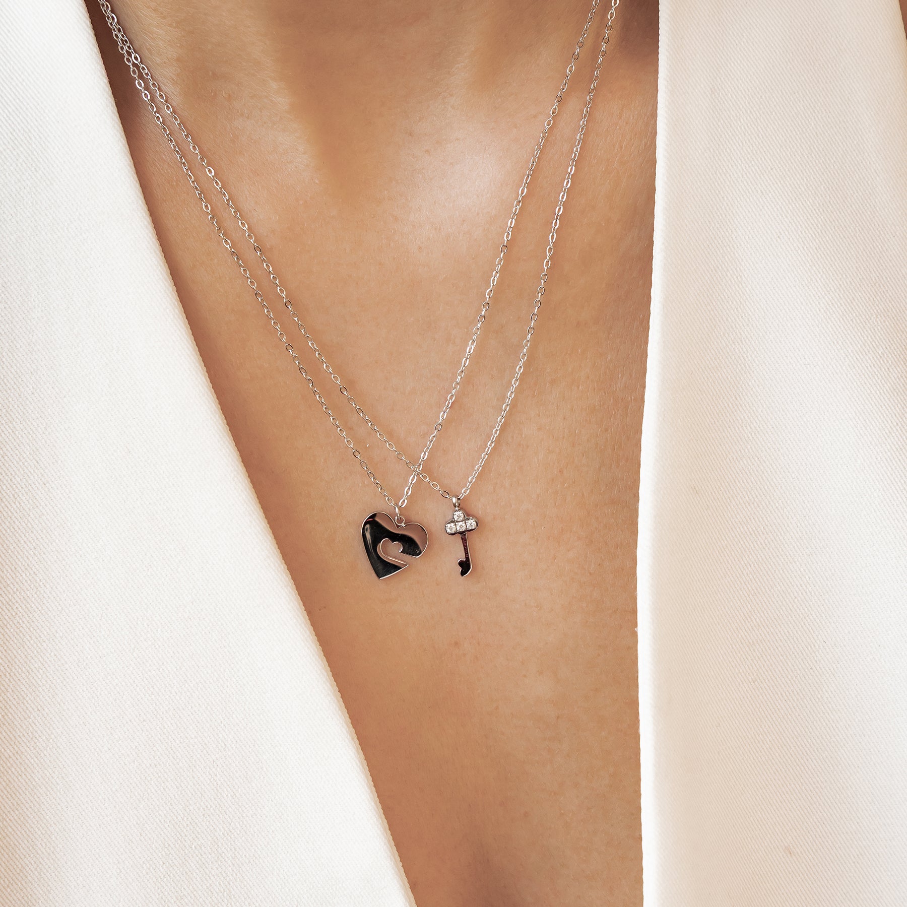 Interlocking Heart & Key Love Necklace Set Waterproof