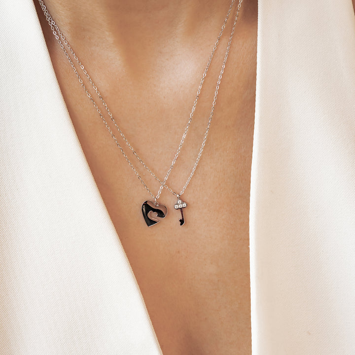 Interlocking Heart & Key Love Necklace Set Waterproof