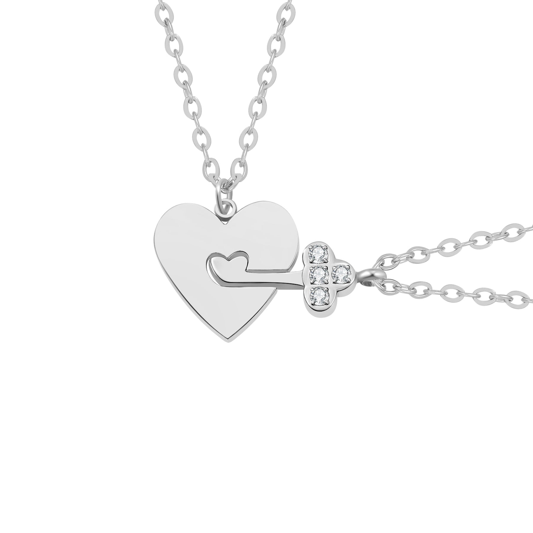 Interlocking Heart & Key Love Necklace Set Waterproof