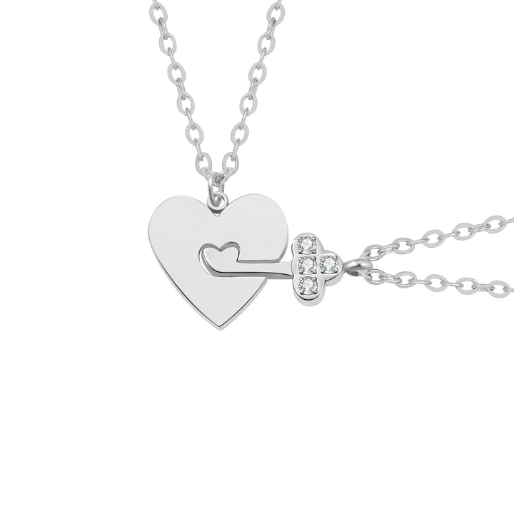 Interlocking Heart & Key Love Necklace Set Waterproof