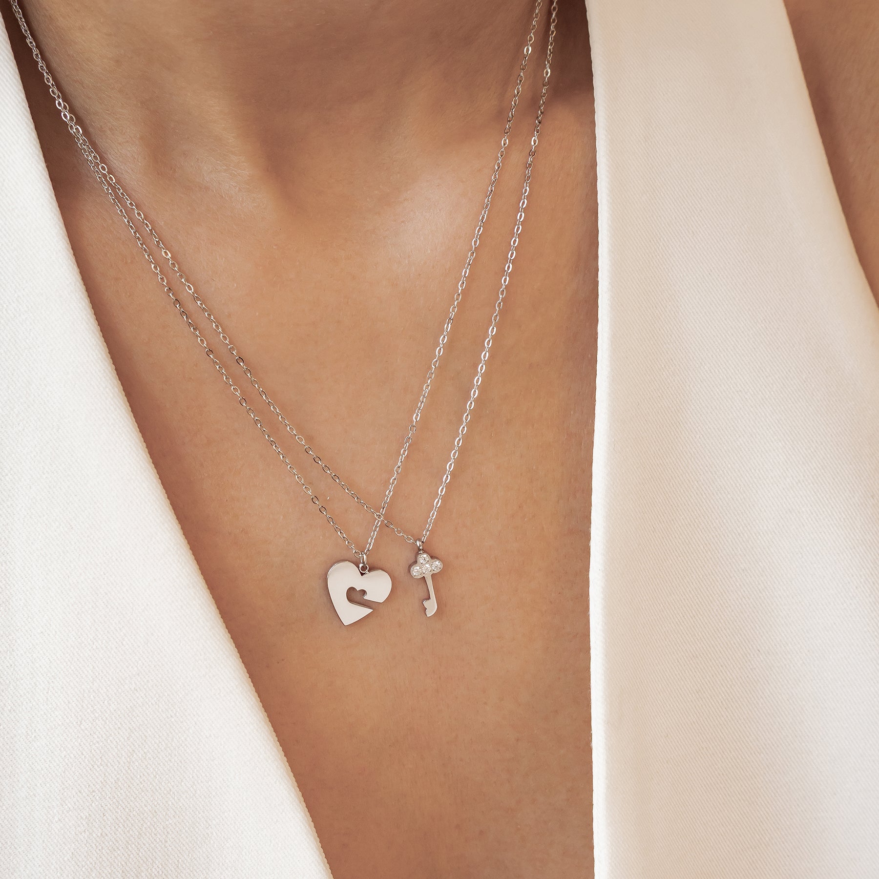 Interlocking Heart & Key Love Necklace Set Waterproof