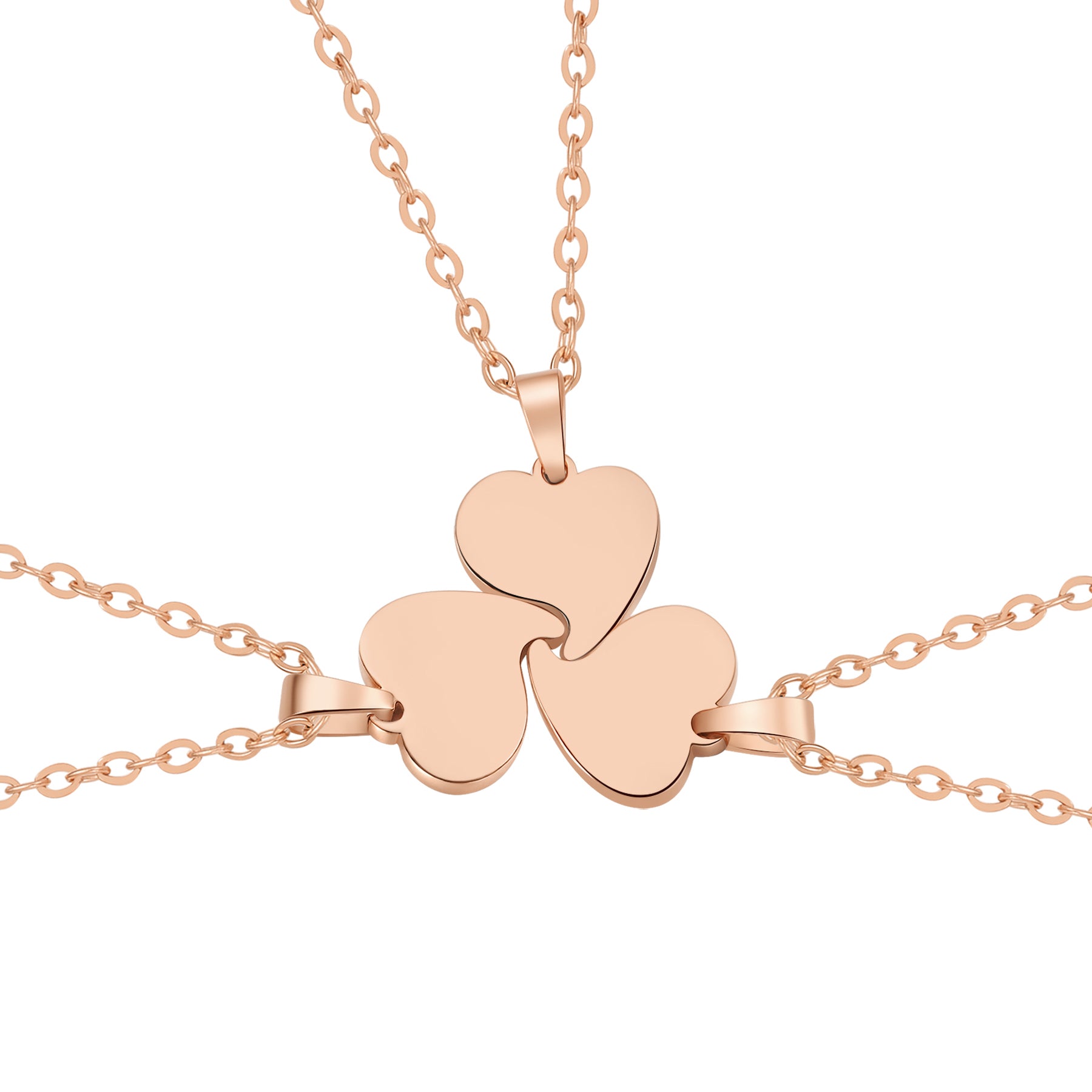 Interlocking Three Hearts Necklace Set Waterproof