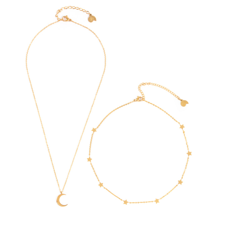 Mond und Stern Schmuckset Ketten in Goldfarbe