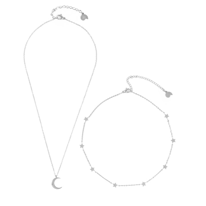 Mond und Stern Schmuckset Ketten in Silberfarbe