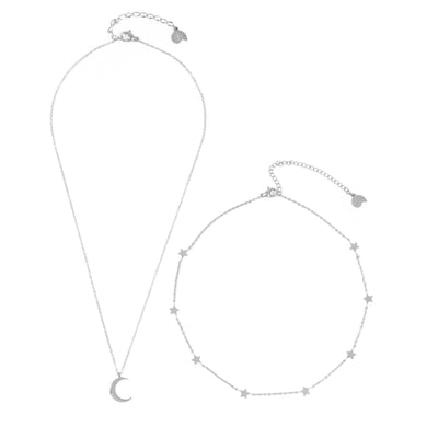 Moon Star Necklace Set Silver