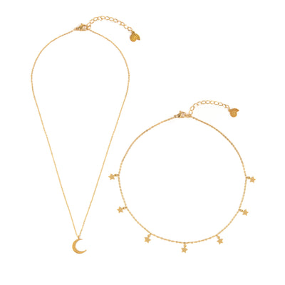 Ensemble de Bijoux Ras-de-cou Etoile Collier Lune en Or