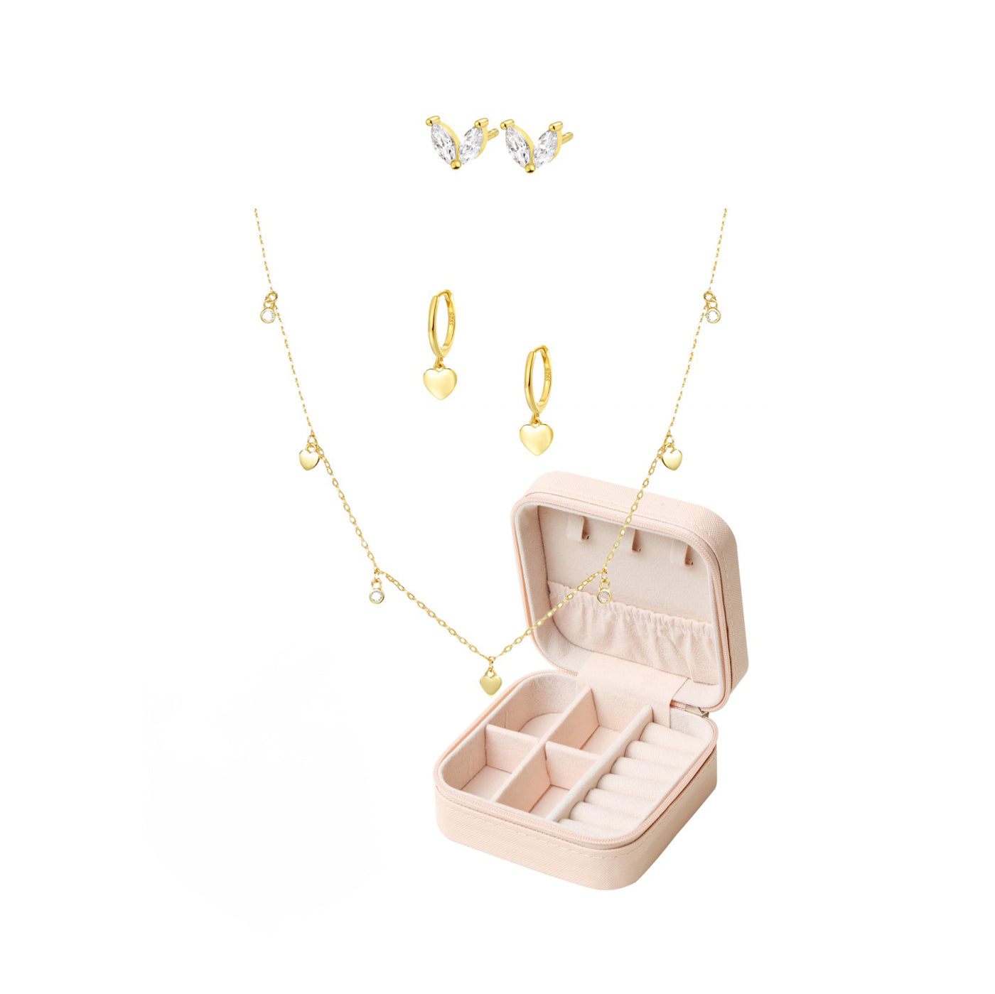 Herz Schmuckset Goldplattiertes Sterlingsilber mit Etui