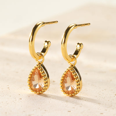 Boucles d’Oreilles Creoles Birthstone Grenat Janvier Sterling Argent
