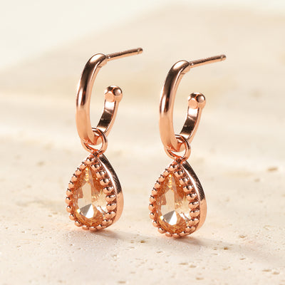 Boucles d’Oreilles Creoles Birthstone Grenat Janvier Sterling Argent