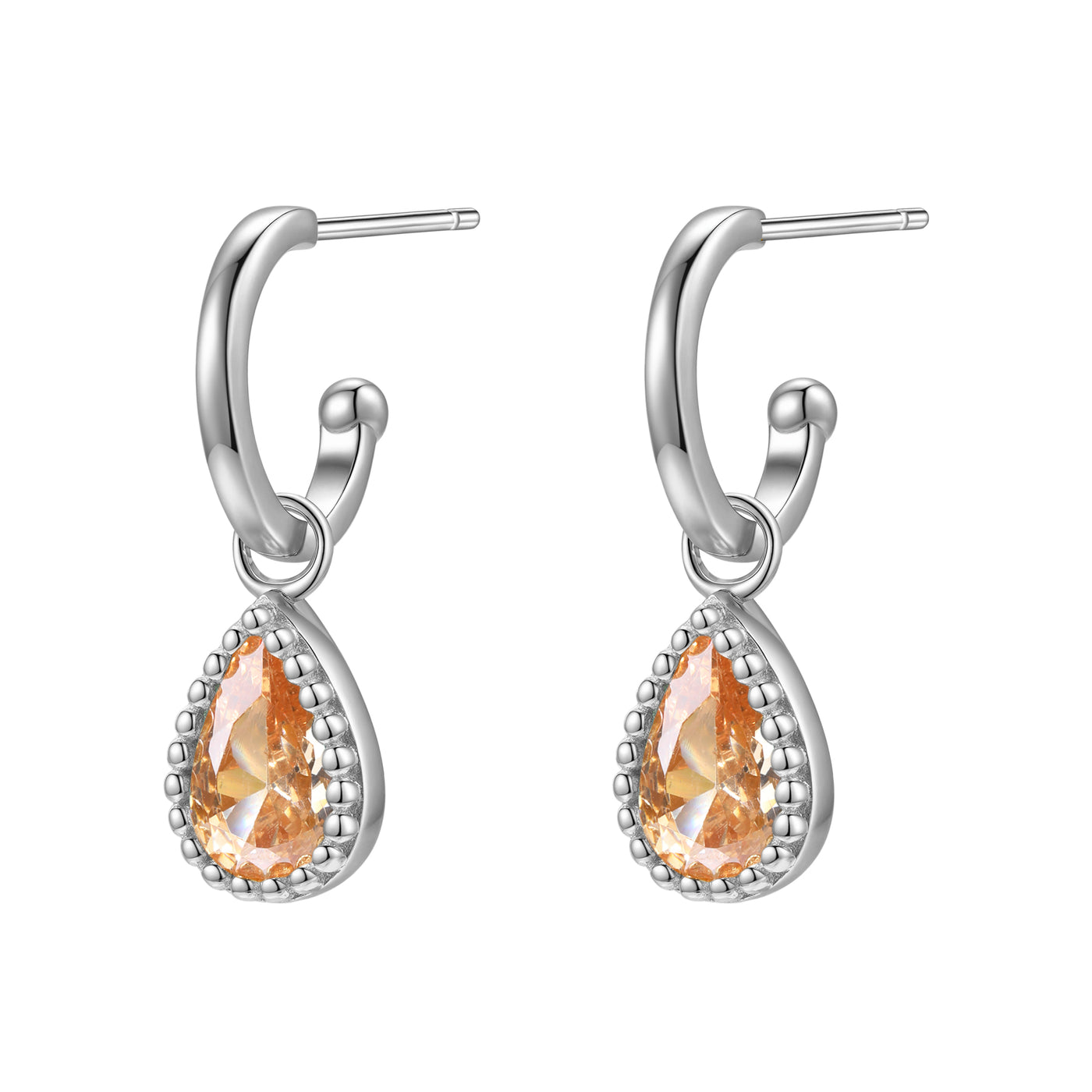 Boucles d’Oreilles Creoles Birthstone Grenat Janvier Sterling Argent